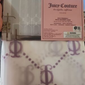 NWT Juicy Couture White Shower Curtain with Lilac Logo Pattern